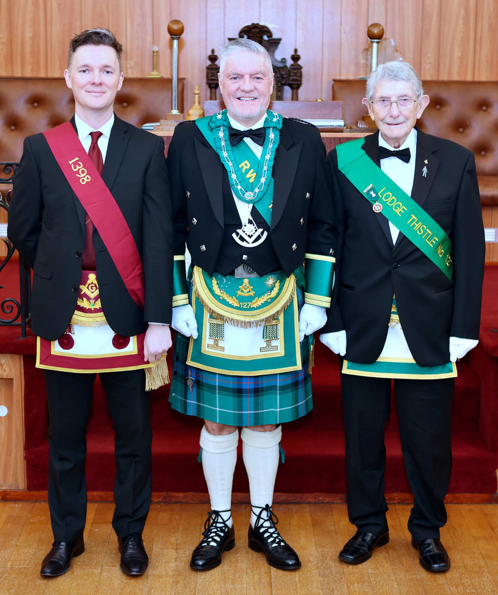 Bro. Stuart MacDonald, Bro. Angus MacDonald, RWM and Bro. Maxwell Galt SM, pictured at the 2023 installation.