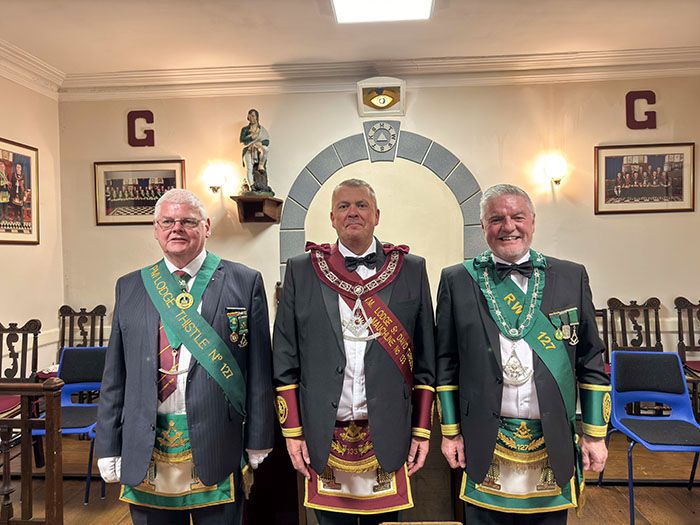 Bro. Archie Chalmers PM 127, Bro. David Pattison RWM 133, Bro. Angus MacDonald RWM 127.